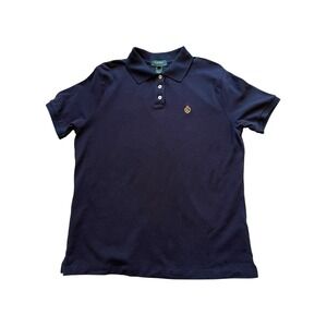 Lauren Ralph Lauren Women's Navy Blue‎ Short Sleeve Cotton Polo Shirt Crest XL